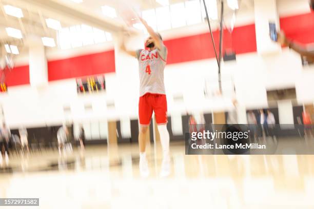 August 2 - Jamal Murray of Canada's men's basketball team takes a shot during the FIBA Men's Basketball World Cup training camp at the OVO Athletic...