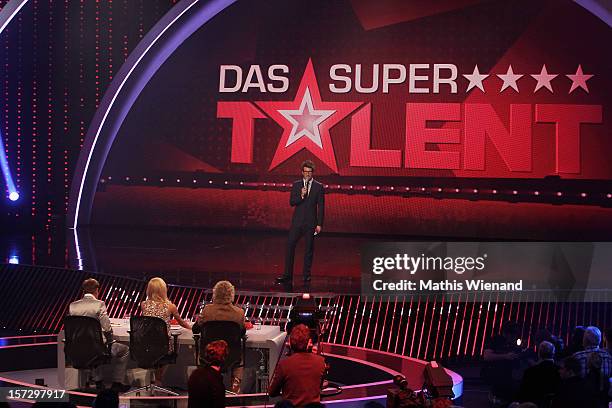 Daniel Hartwich in front of the jury of the First Live Show of 'Das Supertalent' on December 1, 2012 in Cologne, Germany.