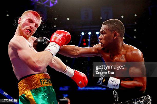 Daniel Jacobs connects on a punch to the face of Chris Fitzpatrick at Madison Square Garden on December 1, 2012 in New York City.