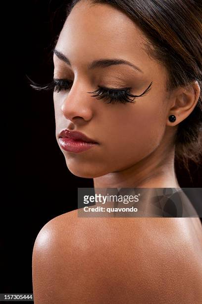 african american young woman fashion model in false eyelashes - big lips stock pictures, royalty-free photos & images
