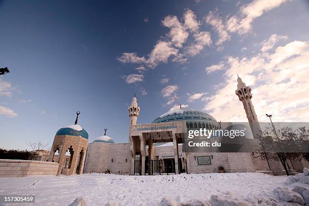 king abdullah mosque amman / snow - mosque amman stock pictures, royalty-free photos & images