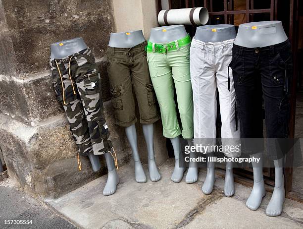 mannequins retail shop in capri pants - mannequin legs stock pictures, royalty-free photos & images