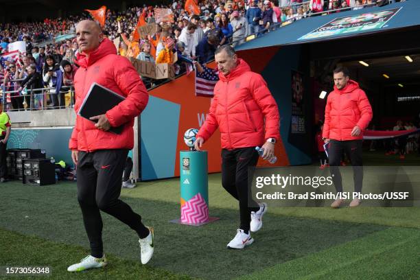 United States head coach Vlatko Andonovski and his staff enter the field prior to playing the Netherlands during the FIFA Women's World Cup Australia...