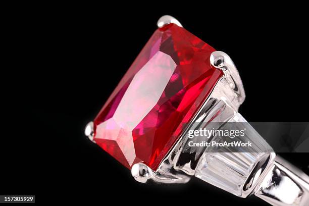 a silver ring with a huge ruby - rubies stock pictures, royalty-free photos & images