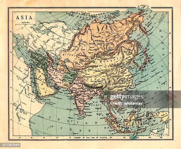 mid-viktorianischen karte von asien - symbols on old maps stock-fotos und bilder