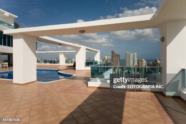 pool in panama city, apartment - private terrace balcony stock-fotos und bilder