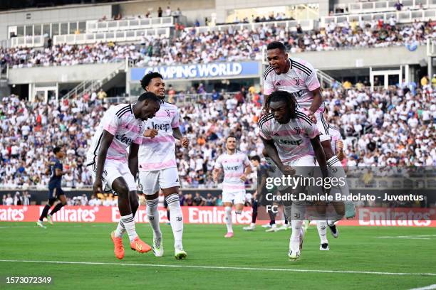 Moise Kean of Juventus celebrates 1-0 goal during the pre-season friendly match between Juventus and Real Madrid at Camping World Stadium on August...