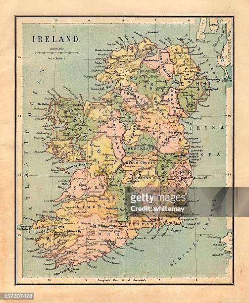 old, sepia-colored map of ireland - nordirland bildbanksfoton och bilder