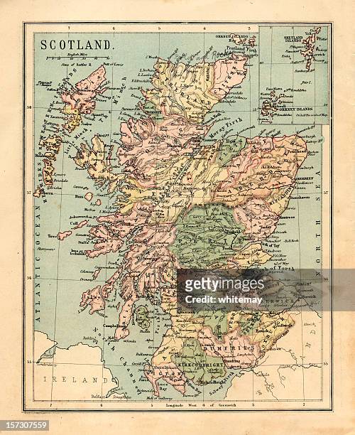 mid-victorian map of scotland - scotland stock pictures, royalty-free photos & images