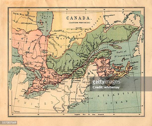 mid-viktorianischen karte von kanadischen östlichen provinzen - old quebec stock-fotos und bilder