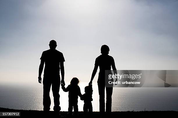 family silhouette - looking over cliff stock pictures, royalty-free photos & images