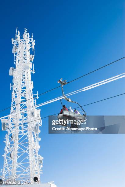 on the ski lift (chairlift) - i - mont tremblant stock pictures, royalty-free photos & images