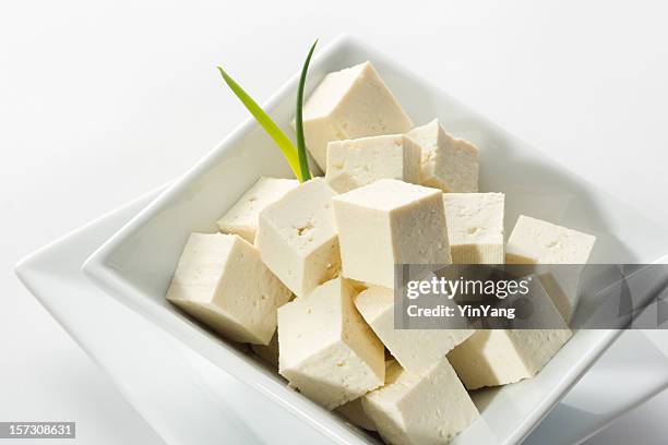 tofu curd cubes, an asian chinese japanese healthy vegetarian cuisine - white cheese stock pictures, royalty-free photos & images