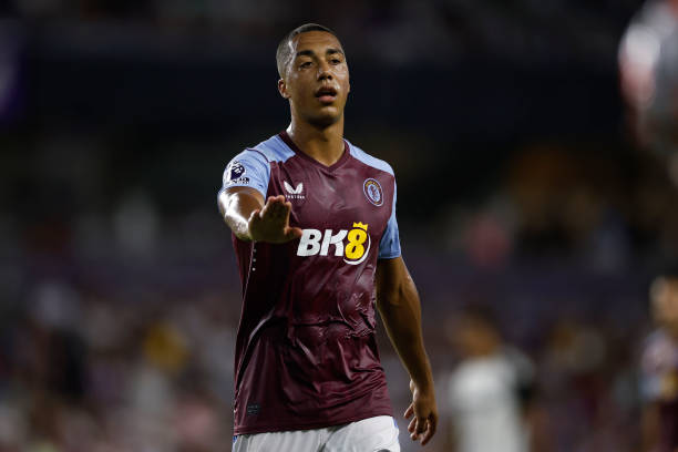 Youri Tielemans of Aston Villa reacts during the Premier League Summer Series match between Aston Villa and Fulham FC at Exploria Stadium on July 26,...