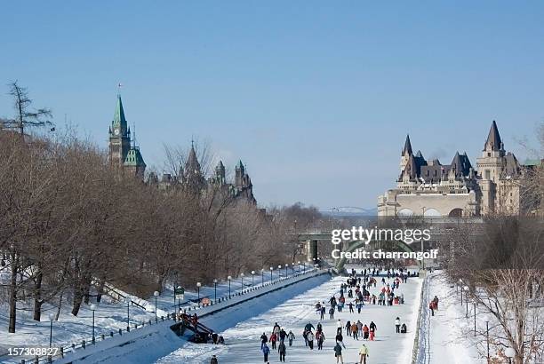 ice skating on the rideau canal - ontario canada winter stock pictures, royalty-free photos & images