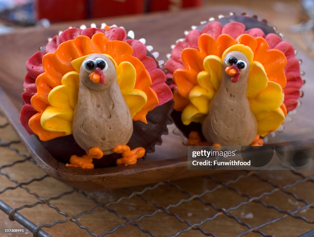 Thanksgiving Holiday Autumn Dessert, Homemade Chocolate Turkey Cupcakes