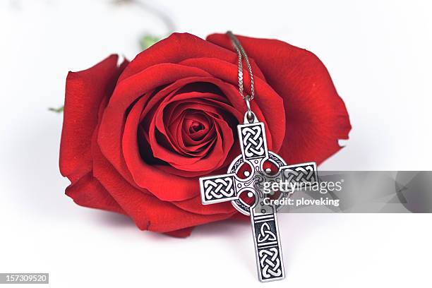 rose and cross - celtic cross stockfoto's en -beelden