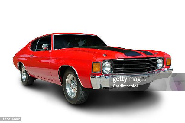 classic 1971 chevelle muscle car - sports car on white stock pictures, royalty-free photos & images