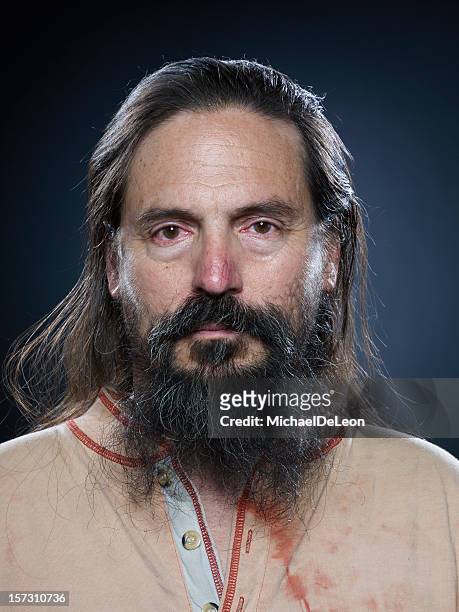 portrait of man with red eyes - long beard stock pictures, royalty-free photos & images
