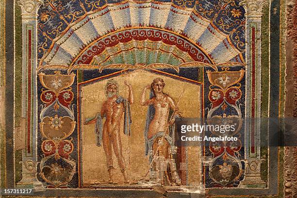 wall mosaic of neptune and amphitrite from herculaneum - fresco stockfoto's en -beelden