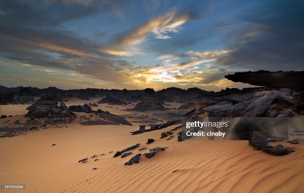Acacus Mountains or Tadrart Acacus on Libya Desert