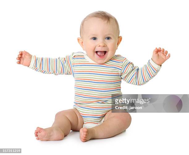 kleine glückliches kind - baby on white stock-fotos und bilder