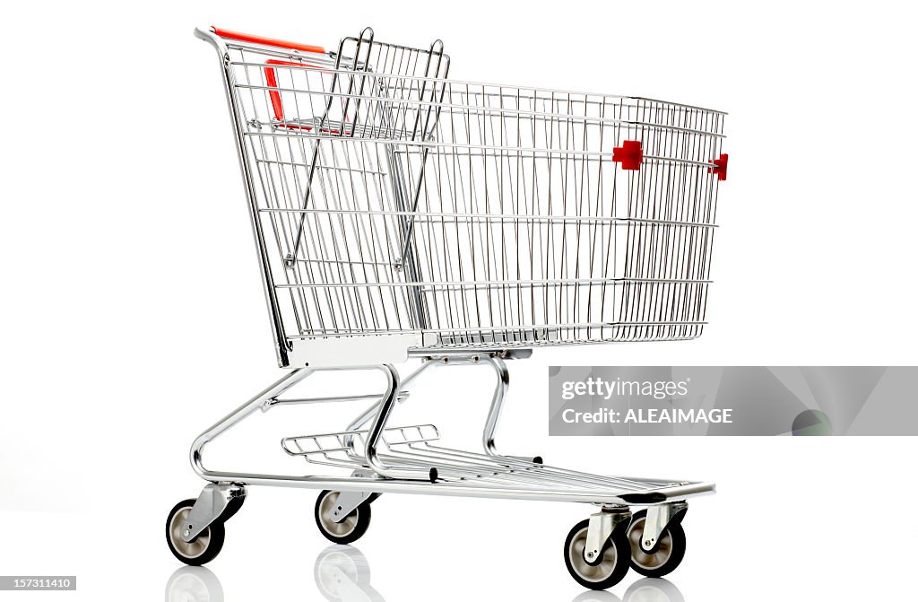 Shopping cart with red details on a white background