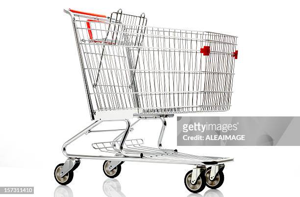 shopping cart with red details on a white background - shopping trolleys stock pictures, royalty-free photos & images