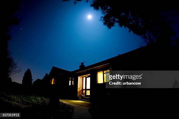 moonlit house - night stock pictures, royalty-free photos & images