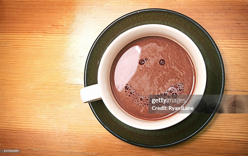 Hot Coffee Drink With Smile Face in Bubbles