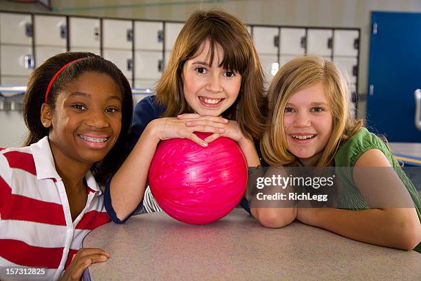 children bowling series - bowling party stockfoto's en -beelden