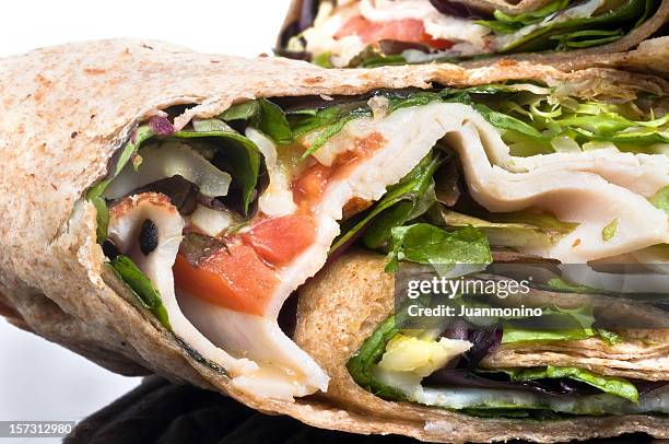 close up turkey wrap - tortilla stock pictures, royalty-free photos & images