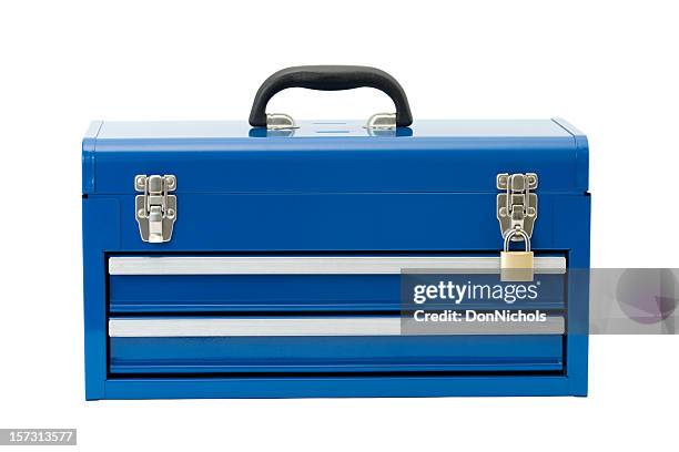 locked blue toolbox - tool box stock pictures, royalty-free photos & images