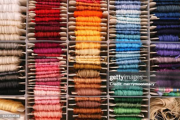 rainbow of embroidery thread - thread bildbanksfoton och bilder