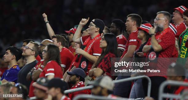 Manchester United fans watch from the stand during the pre-season friendly match between Manchester United and Real Madrid at NRG Stadium on July 26,...