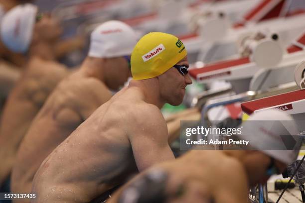 Bradley Woodward of Team Australia competes in the Men's 200m Backstroke Heats on day five of the Fukuoka 2023 World Aquatics Championships at Marine...