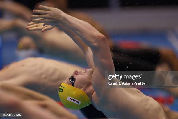 Bradley Woodward of Team Australia competes in the Men's 200m Backstroke Heats on day five of the Fukuoka 2023 World Aquatics Championships at Marine...