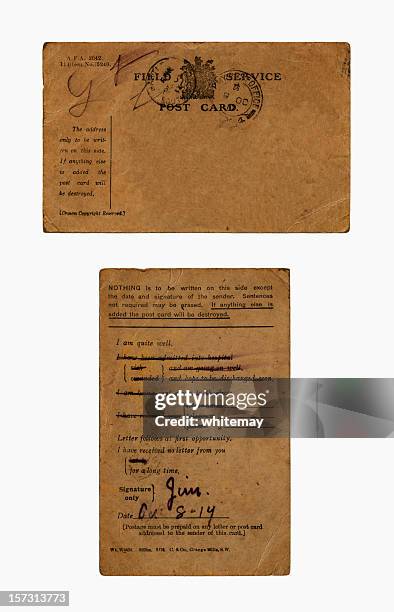 wwi soldier's postcard from salonica - antique document stock pictures, royalty-free photos & images