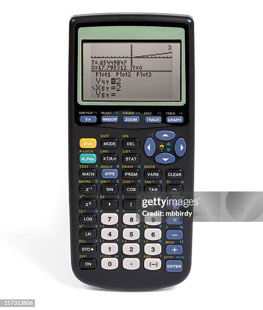 graphing calculator (clipping path), isolated on white background - calculating machine stock pictures, royalty-free photos & images