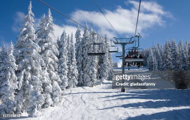 on the mountaintop express at vail - colorado skiing stock pictures, royalty-free photos & images