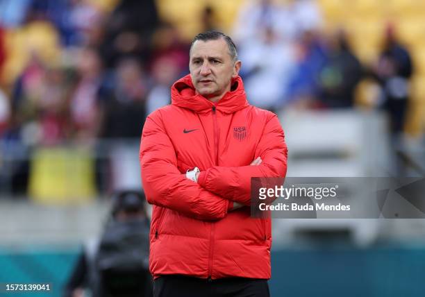 Vlatko Andonovski, Head Coach of USA, looks on during the FIFA Women's World Cup Australia & New Zealand 2023 Group E match between USA and...
