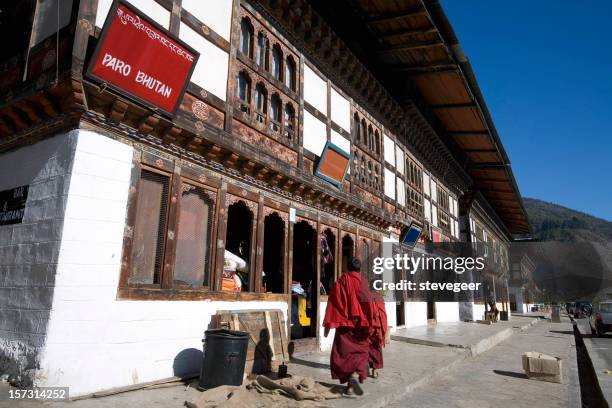 downtown paro in bhutan - bhutan stock pictures, royalty-free photos & images