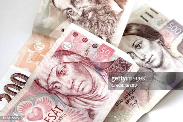 czech currency notes - czech culture stock pictures, royalty-free photos & images