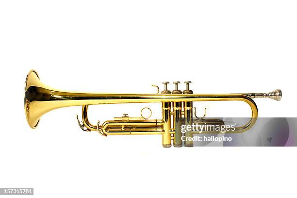 golden trumpet from a side view - trumpet stock pictures, royalty-free photos & images