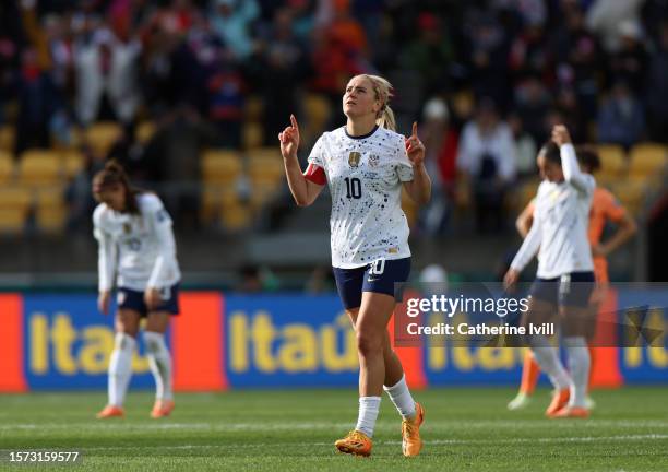 Lindsey Horan of USA celebrates after scoring her team's first goal during the FIFA Women's World Cup Australia & New Zealand 2023 Group E match...