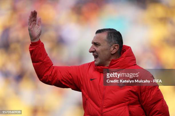 Vlatko Andonovski, Head Coach of USA, reacts during the FIFA Women's World Cup Australia & New Zealand 2023 Group E match between USA and Netherlands...