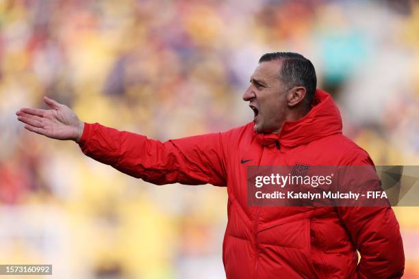 Vlatko Andonovski, Head Coach of USA, reacts during the FIFA Women's World Cup Australia & New Zealand 2023 Group E match between USA and Netherlands...