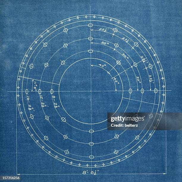 a white circular drawing on a blue background - outdated technology stock pictures, royalty-free photos & images