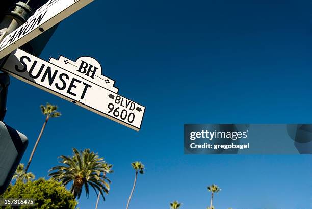 sunset in the sky - beverly hills sign stock pictures, royalty-free photos & images