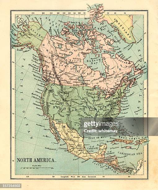 mid-victorian mapa de américa del norte - américa-del-norte fotografías e imágenes de stock